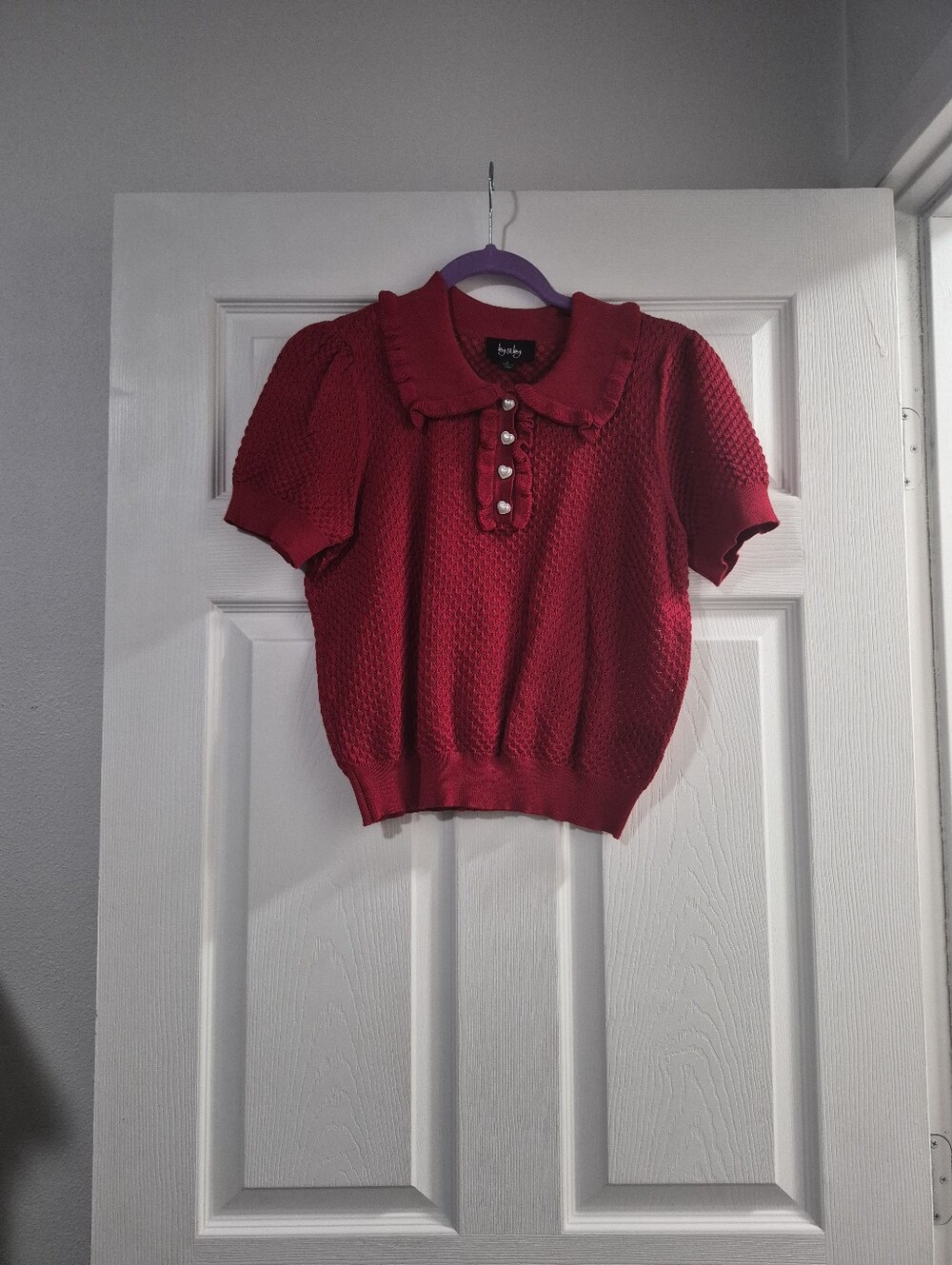 by & by Red Textured Knit Short-Sleeve Polo Top